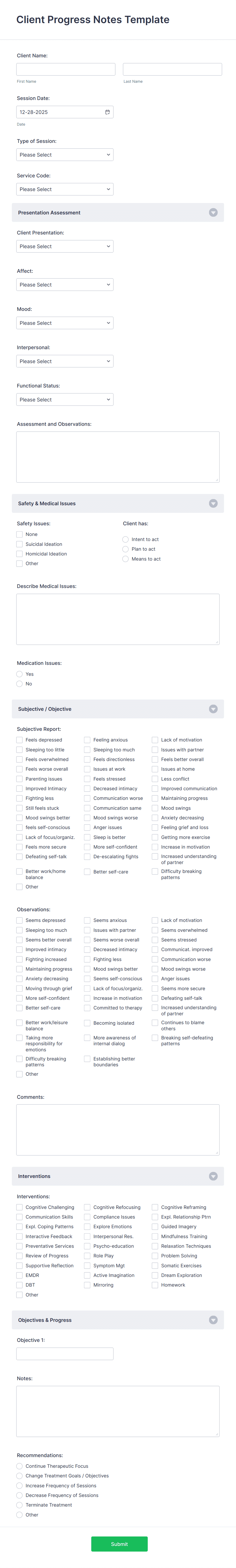 Client Progress Notes Template Form Template | Jotform