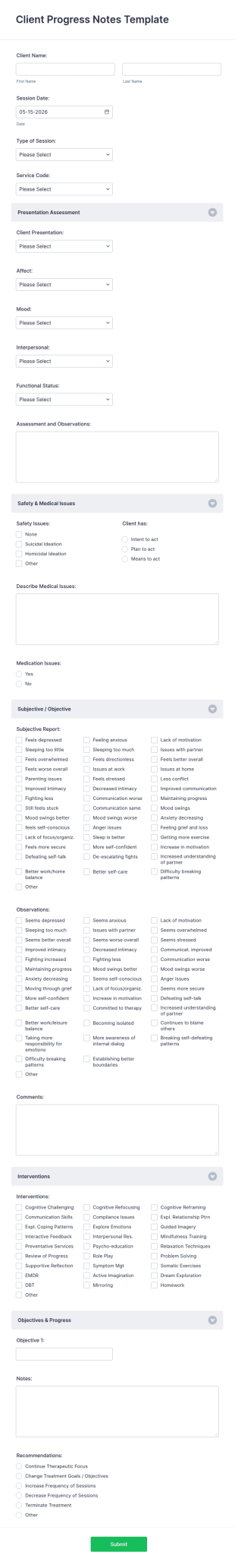 Client Progress Notes Template