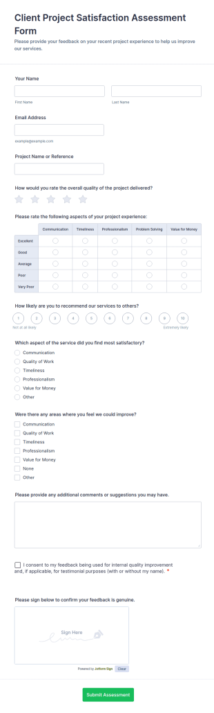 Client Project Satisfaction Assessment Form Template