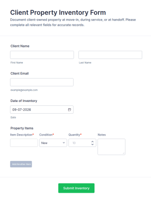 Client Property Inventory Form Template