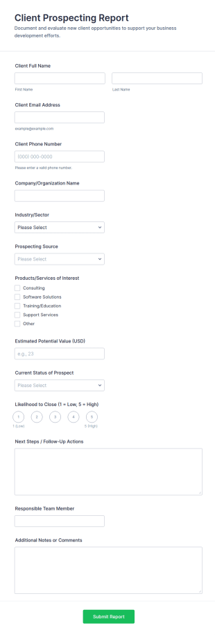 Client Prospecting Report Form Template