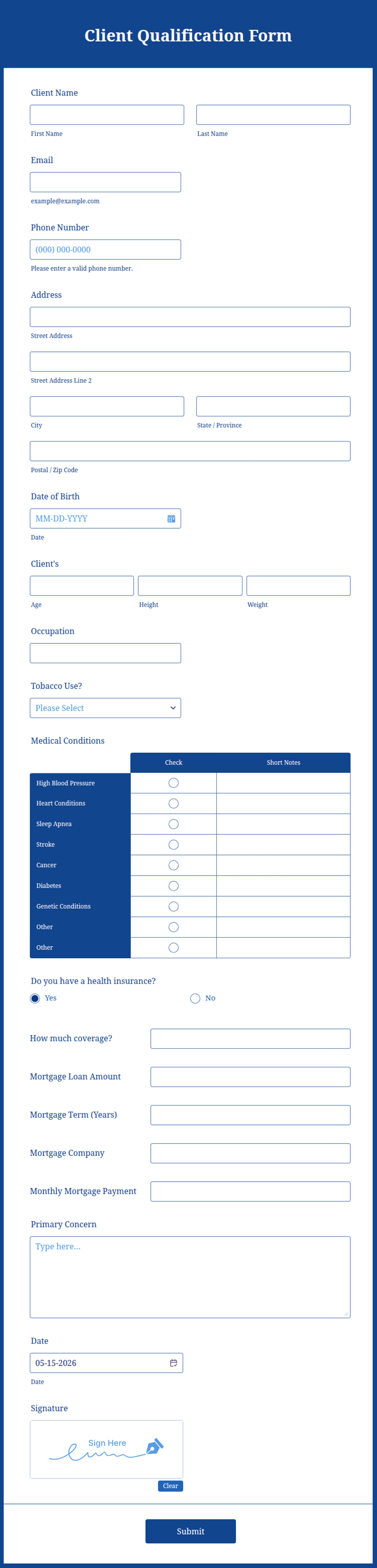 Qualification Form Client Qualification Form Template | Jotform