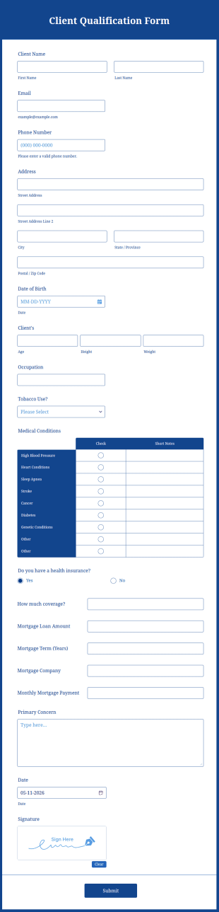 Client Qualification Form Template