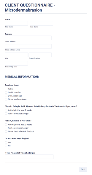 CLIENT QUESTIONNAIRE Microdermabrasion Form Template