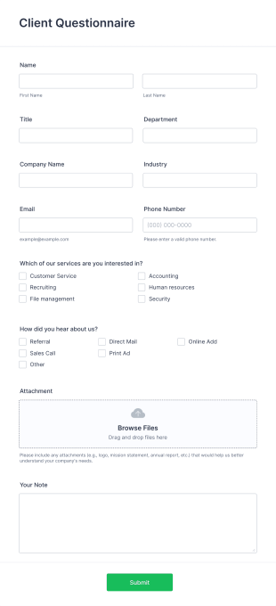 Client Questionnaire Form Template