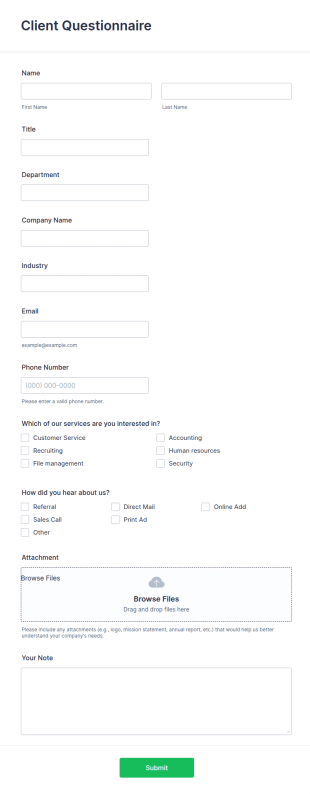 Client Questionnaire Form Template