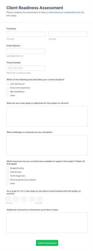Client Readiness Assessment Form Template