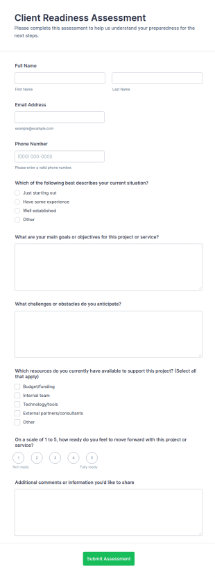 Client Readiness Assessment Form Template