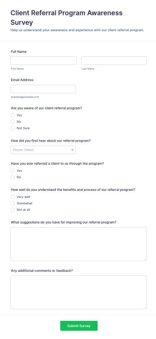 Client Referral Program Awareness Survey Form Template