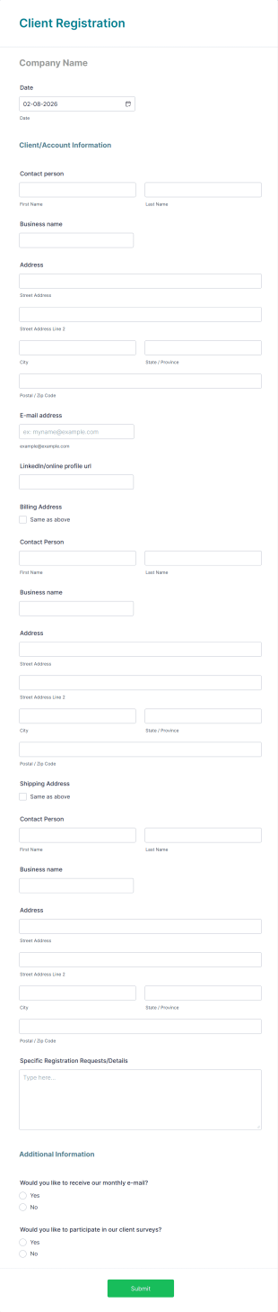 Client Registration Form Template