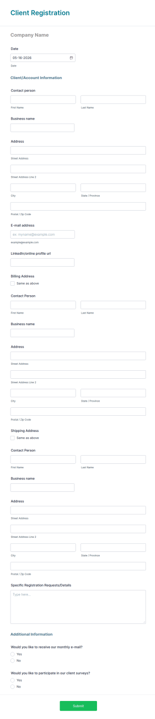 Client Registration Form Template
