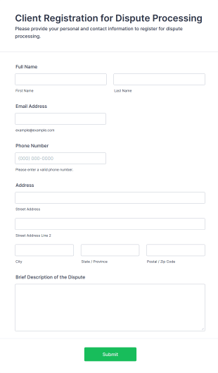 Client Registration For Dispute Processing Form Template