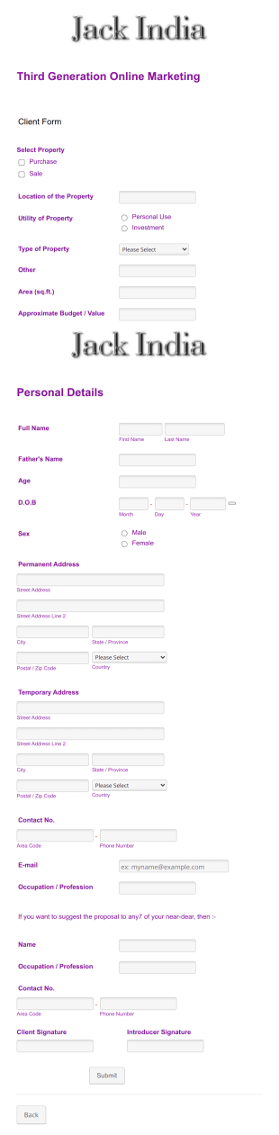 Marketing Client Registration Form Template