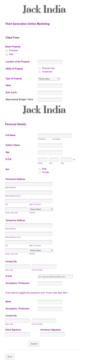 Marketing Client Registration Form Template