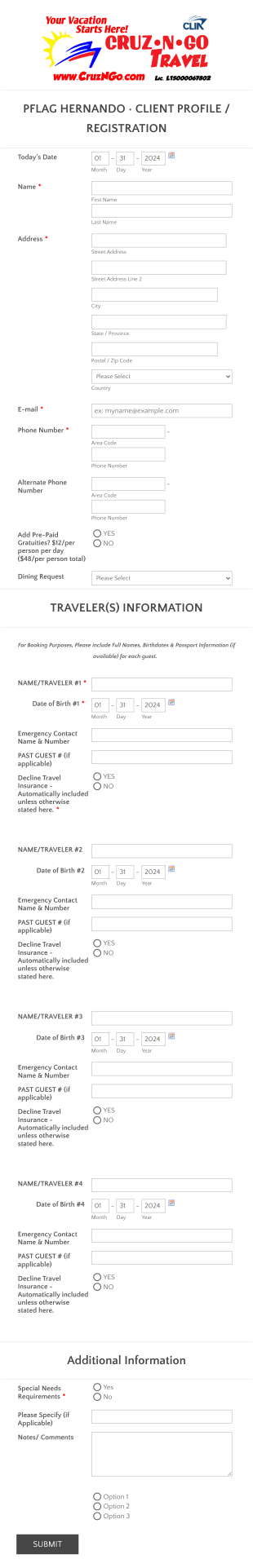 Travel Client Registration Form Template