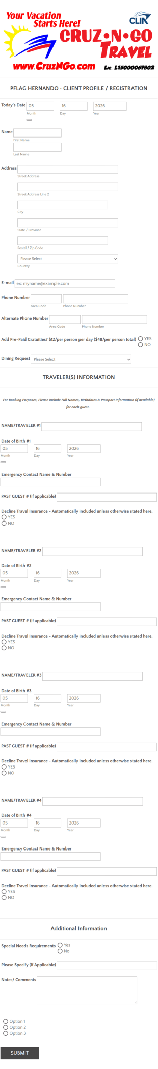 Travel Client Registration Form Template