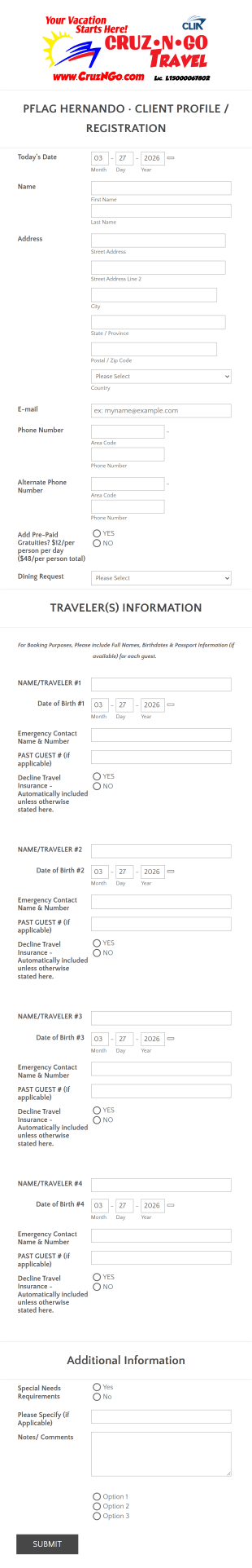 Travel Client Registration Form Template