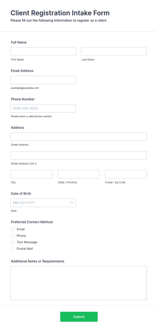 Client Registration Intake Form Template