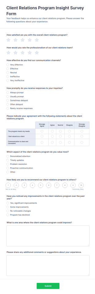 Client Relations Program Insight Survey Form Template