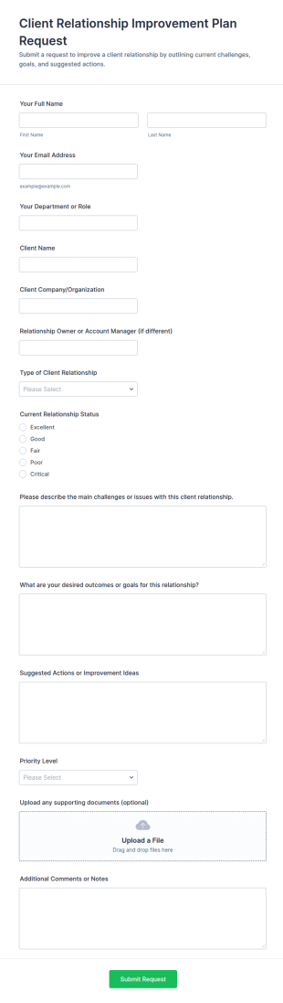 Client Relationship Improvement Plan Request Form Template