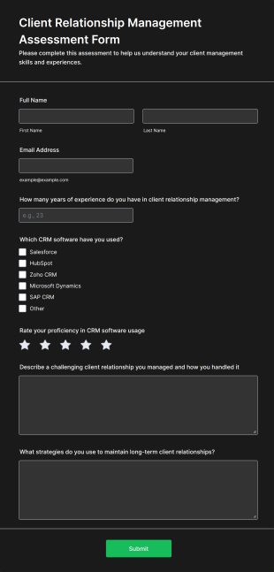 Client Relationship Management Assessment Form Template
