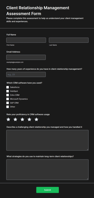 Client Relationship Management Assessment Form Template