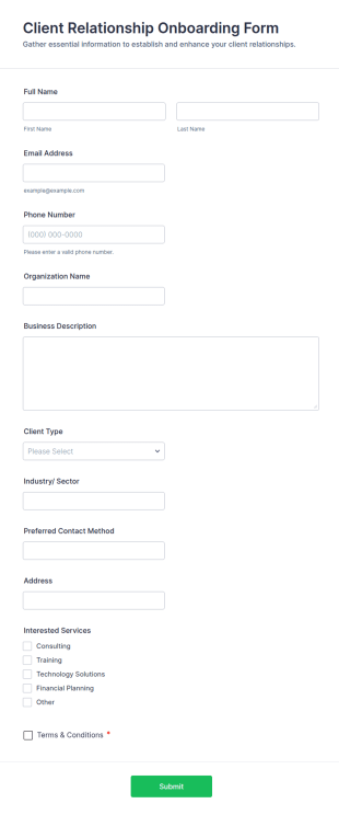 Client Relationship Onboarding Form Template