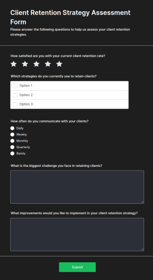 Client Retention Strategy Assessment Form Template