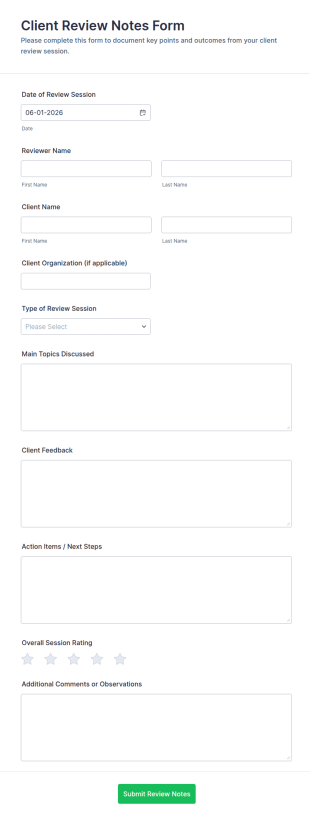 Client Review Notes Form Template
