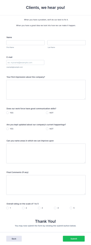 Clients Feedback Survey Form Template