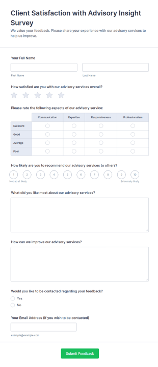 Client Satisfaction With Advisory Insight Survey Form Template