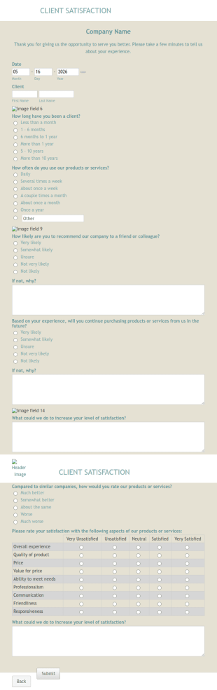 Client Satisfaction Form Template
