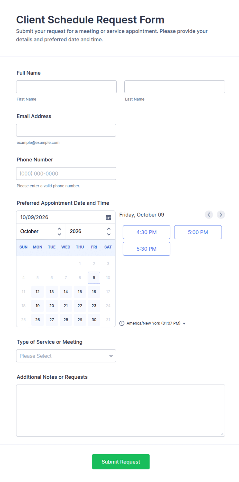 Client Schedule Request Form Template | Jotform