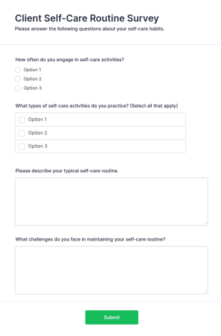 Client Self Care Routine Survey Form Template