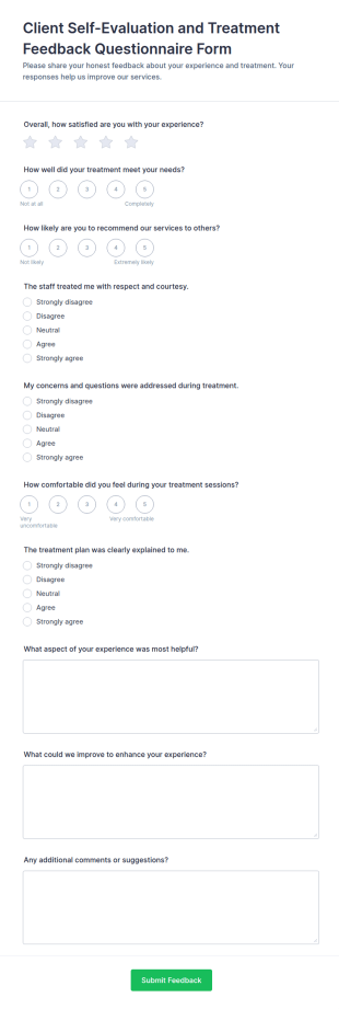 Client Self Evaluation And Treatment Feedback Form Template