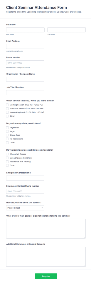 Client Seminar Attendance Form Template