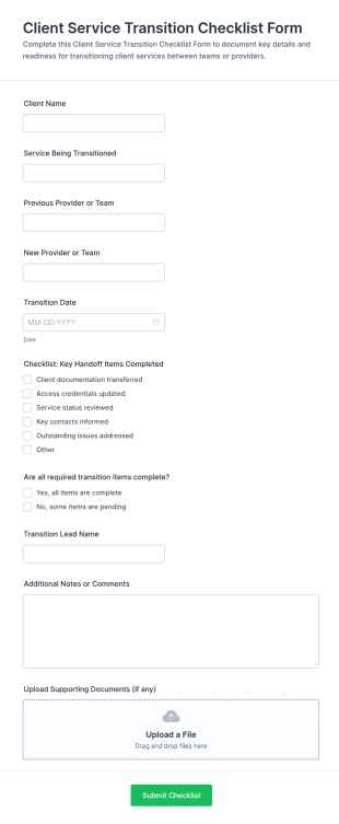 Client Service Transition Checklist Form Template