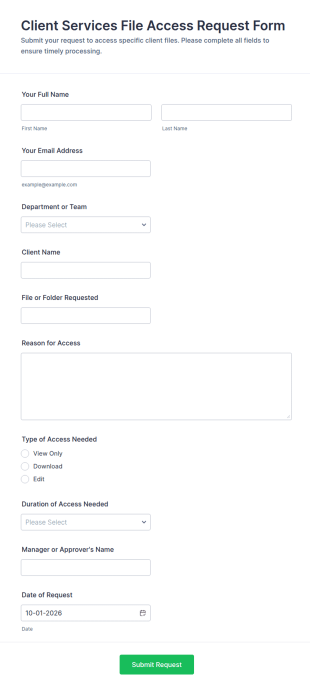 Client Services File Access Request Form Template