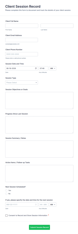 Client Session Record Form Template