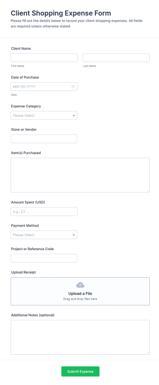 Client Shopping Expense Form Template