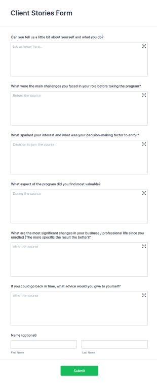 Client Stories Form Template