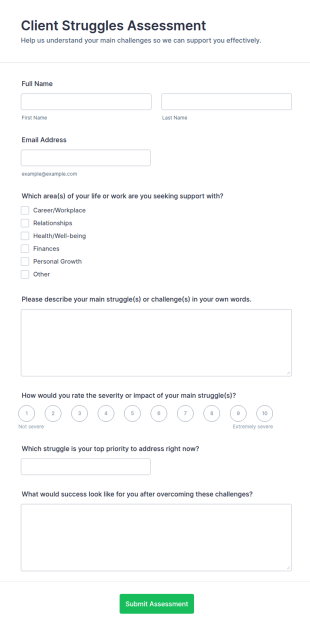 Client Struggles Assessment Form Template