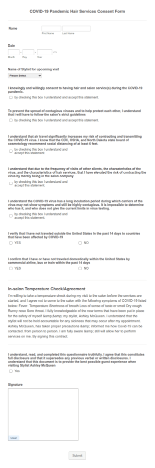 Academy Salon Waiver Form Template