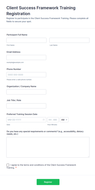 Client Success Framework Training Registration Form Template