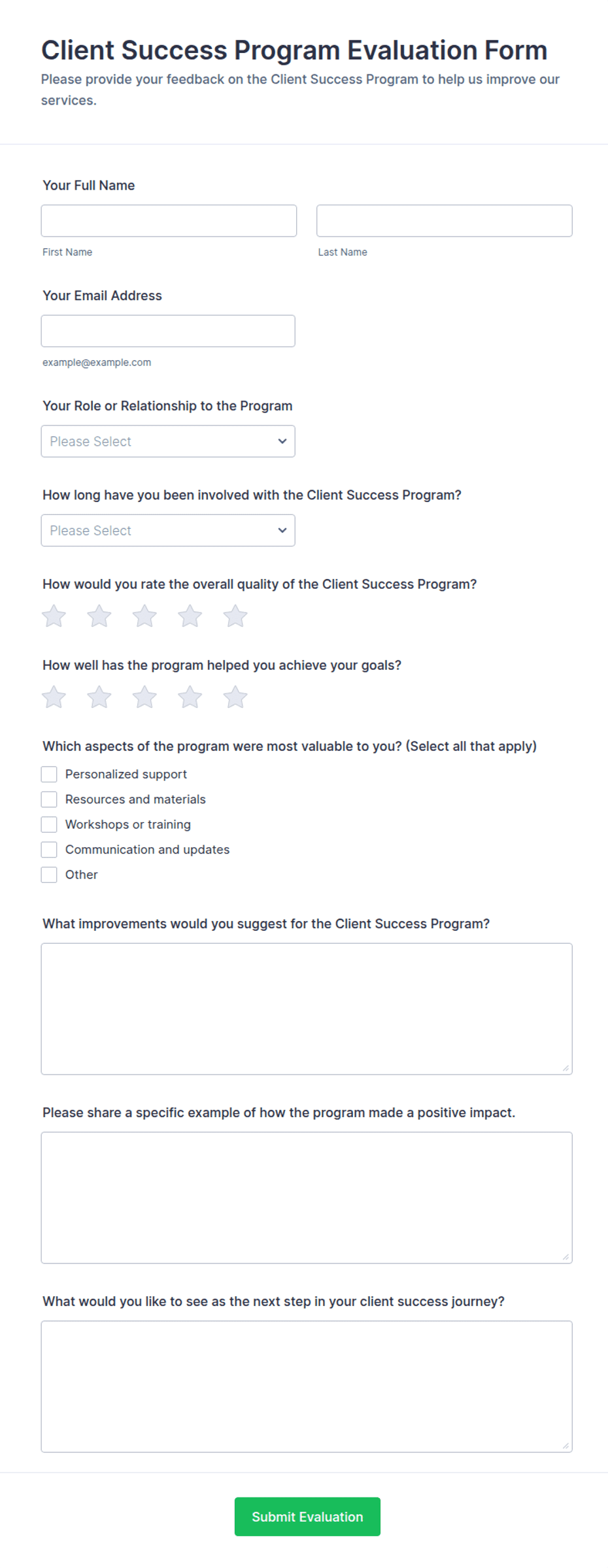 Client Success Program Evaluation Form Template | Jotform