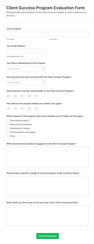 Client Success Program Evaluation Form Template