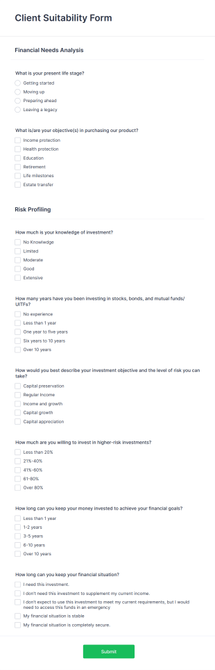 Client Suitability Form Template