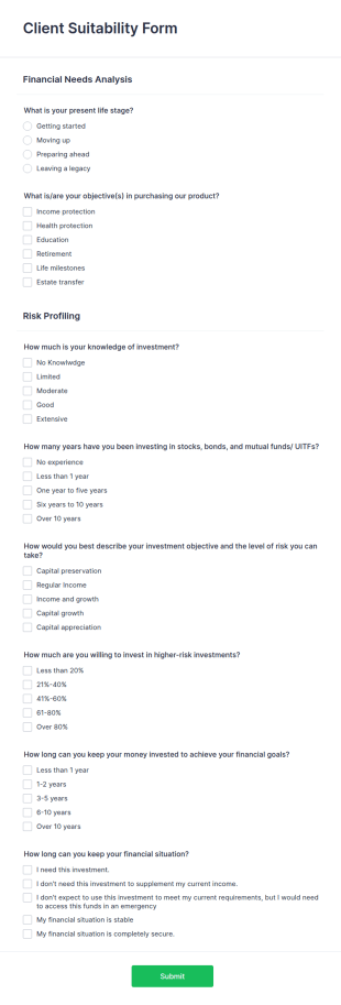 Client Suitability Form Template
