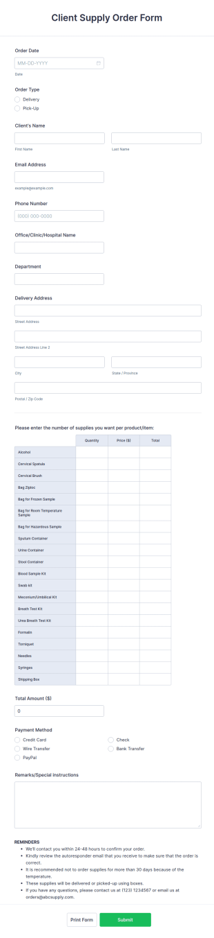 Client Supply Order Form Template