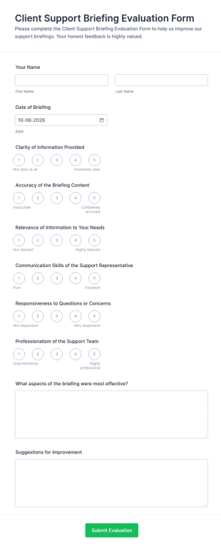 Client Support Briefing Evaluation Form Template